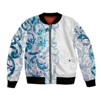 Turquoise Paua Shell Maori Bomber Jacket Koru Kowhaiwhai - Polynesian Pride