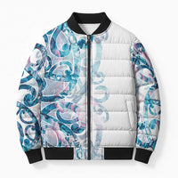 Turquoise Paua Shell Maori Bomber Puffer Jacket Koru Kowhaiwhai - Polynesian Pride