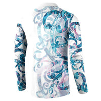 Turquoise Paua Shell Maori Button Sweatshirt Koru Kowhaiwhai - Polynesian Pride