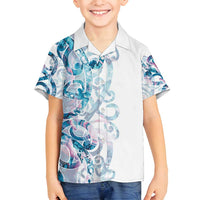Turquoise Paua Shell Maori Family Matching Off Shoulder Maxi Dress and Hawaiian Shirt Koru Kowhaiwhai LT7 Son's Shirt White - Polynesian Pride