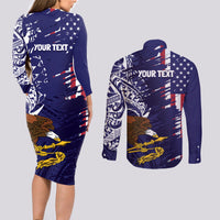American Samoa Mix US Couples Matching Long Sleeve Bodycon Dress and Long Sleeve Button Shirt Flag Day Grunge Style LT7 - Polynesian Pride