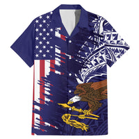 American Samoa Mix US Family Matching Mermaid Dress and Hawaiian Shirt Flag Day Grunge Style LT7 Dad's Shirt - Short Sleeve Blue - Polynesian Pride