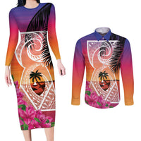 Guam Chamorro Couples Matching Long Sleeve Bodycon Dress and Long Sleeve Button Shirt Artsy Latte Stone