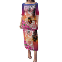 Guam Chamorro Family Matching Puletasi and Hawaiian Shirt Artsy Latte Stone