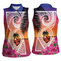 Guam Chamorro Women Sleeveless Polo Shirt Artsy Latte Stone