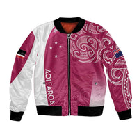 Personalised New Zealand Rugby Bomber Jacket Aotearoa Champions - Pink Version