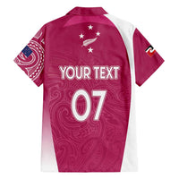 Personalised New Zealand Rugby Family Matching Long Sleeve Bodycon Dress and Hawaiian Shirt Aotearoa Champions - Pink Version
