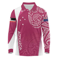 Personalised New Zealand Rugby Long Sleeve Polo Shirt Aotearoa Champions - Pink Version