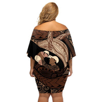 Father's Day Polynesian Pattern Off Shoulder Short Dress Tropical Humpback Whale LT7 - Polynesian Pride