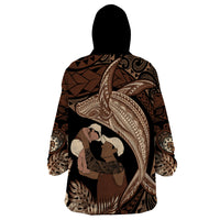 Father's Day Polynesian Pattern Wearable Blanket Hoodie Tropical Humpback Whale