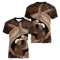 Father's Day Polynesian Pattern Women V-Neck T-Shirt Tropical Humpback Whale