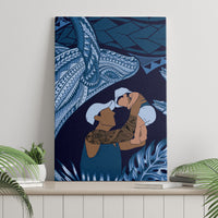 Father's Day Polynesian Pattern Canvas Wall Art Tropical Humpback Whale - Navy
