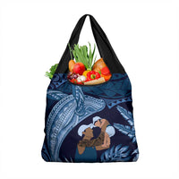 Father's Day Polynesian Pattern Grocery Bag Tropical Humpback Whale - Navy
