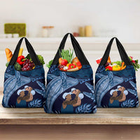 Father's Day Polynesian Pattern Grocery Bag Tropical Humpback Whale - Navy
