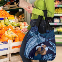 Father's Day Polynesian Pattern Grocery Bag Tropical Humpback Whale - Navy