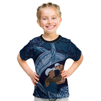 Father's Day Polynesian Pattern Kid T Shirt Tropical Humpback Whale - Navy