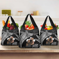 Father's Day Polynesian Pattern Grocery Bag Tropical Humpback Whale - Black