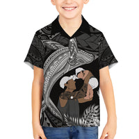 Father's Day Polynesian Pattern Hawaiian Shirt Tropical Humpback Whale - Black