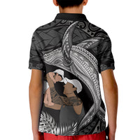 Father's Day Polynesian Pattern Kid Polo Shirt Tropical Humpback Whale - Black