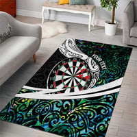 Personalized NZ Darts Area Rug Paua Shell Maori Koru Whakairo - Polynesian Pride