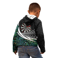 Personalized NZ Darts Kid Hoodie Paua Shell Maori Koru Whakairo - Polynesian Pride