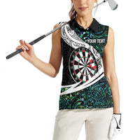 Personalized NZ Darts Women Sleeveless Polo Shirt Paua Shell Maori Koru Whakairo - Polynesian Pride