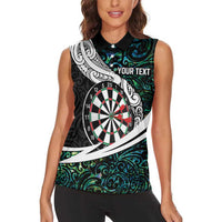 Personalized NZ Darts Women Sleeveless Polo Shirt Paua Shell Maori Koru Whakairo - Polynesian Pride