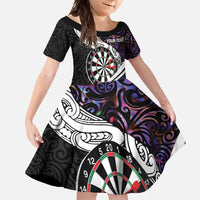 Personalized NZ Darts Family Matching Long Sleeve Bodycon Dress and Hawaiian Shirt Paua Shell Maori Koru Whakairo - Purple - Polynesian Pride
