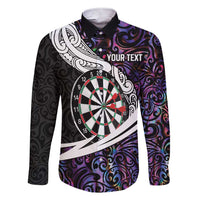 Personalized NZ Darts Family Matching Short Sleeve Bodycon Dress and Hawaiian Shirt Paua Shell Maori Koru Whakairo - Purple - Polynesian Pride