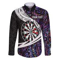 Personalized NZ Darts Family Matching Summer Maxi Dress and Hawaiian Shirt Paua Shell Maori Koru Whakairo - Purple - Polynesian Pride