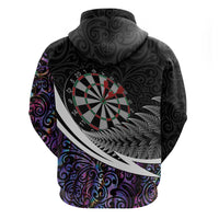 Personalized NZ Darts Hoodie Paua Shell Maori Koru Whakairo - Purple - Polynesian Pride