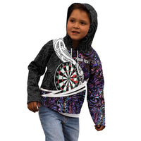 Personalized NZ Darts Kid Hoodie Paua Shell Maori Koru Whakairo - Purple - Polynesian Pride
