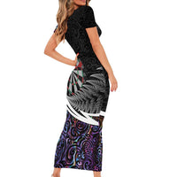 Personalized NZ Darts Short Sleeve Bodycon Dress Paua Shell Maori Koru Whakairo - Purple - Polynesian Pride