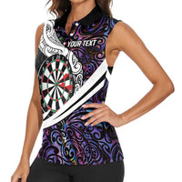 Personalized NZ Darts Women Sleeveless Polo Shirt Paua Shell Maori Koru Whakairo - Purple - Polynesian Pride