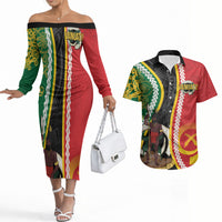 Ni-Vanuatu Indipendens Dei Celebretem Couples Matching Off The Shoulder Long Sleeve Dress and Hawaiian Shirt Yumi Yumi Yumi