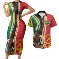 Ni-Vanuatu Indipendens Dei Celebretem Couples Matching Short Sleeve Bodycon Dress and Hawaiian Shirt Yumi Yumi Yumi LT7 Multicolor - Polynesian Pride