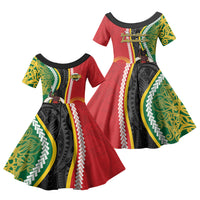 Ni-Vanuatu Indipendens Dei Celebretem Family Matching Off Shoulder Short Dress and Hawaiian Shirt Yumi Yumi Yumi LT7 Daughter's Dress Multicolor - Polynesian Pride