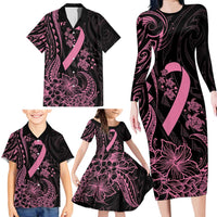 Polynesian Pink Power Family Matching Long Sleeve Bodycon Dress and Hawaiian Shirt Breast Cancer Ribbon Turtle and Flowers LT7 - Polynesian Pride