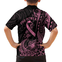 Polynesian Pink Power Family Matching Off Shoulder Short Dress and Hawaiian Shirt Breast Cancer Ribbon Turtle and Flowers