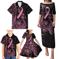 Polynesian Pink Power Family Matching Puletasi and Hawaiian Shirt Breast Cancer Ribbon Turtle and Flowers LT7 - Polynesian Pride