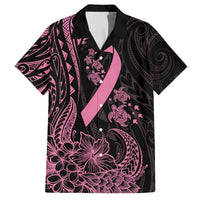 Polynesian Pink Power Family Matching Puletasi and Hawaiian Shirt Breast Cancer Ribbon Turtle and Flowers LT7 Dad's Shirt - Short Sleeve Pink - Polynesian Pride