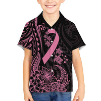 Polynesian Pink Power Family Matching Short Sleeve Bodycon Dress and Hawaiian Shirt Breast Cancer Ribbon Turtle and Flowers LT7 Son's Shirt Pink - Polynesian Pride