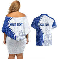 Personalised Queen Victoria School Couples Matching Off Shoulder Short Dress and Hawaiian Shirt QVS Old Boys LT7 - Polynesian Pride