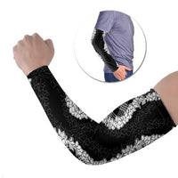 Hawaii Aloha Plumeria Lei Black Palaka Arm Sleeves - Polynesian Pride