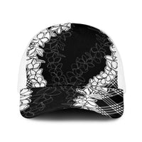 Hawaii Aloha Plumeria Lei Black Palaka Baseball Net Cap - Polynesian Pride
