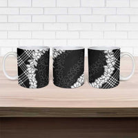 Hawaii Aloha Plumeria Lei Black Palaka Ceramic Mug - Polynesian Pride