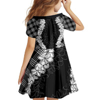 Hawaii Aloha Plumeria Lei Black Palaka Family Matching Short Sleeve Bodycon Dress and Hawaiian Shirt - Polynesian Pride