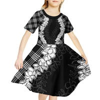 Hawaii Aloha Plumeria Lei Black Palaka Kid Short Sleeve Dress - Polynesian Pride