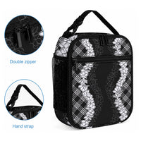 Hawaii Aloha Plumeria Lei Black Palaka Lunch Bag