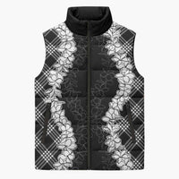 Hawaii Aloha Plumeria Lei Black Palaka Sleeveless Puffer Jacket LT7 Unisex Black - Polynesian Pride